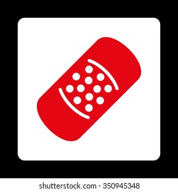Cover vector icon. Style is flat rounded square button, red and white colors, black background.