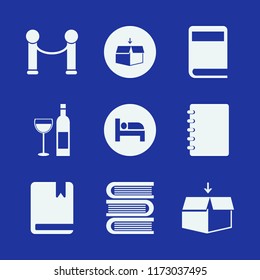 cover vector icons set. with books, book, notebook and bottle glass in set