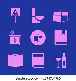 cover vector icons set. with pedestrian sign, open box, mirror nightstand and bottle glass in set