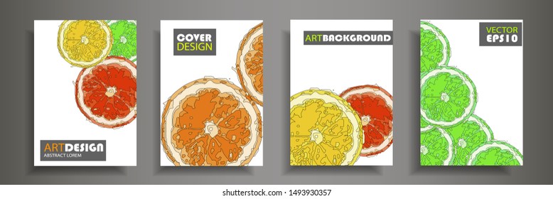 Cover vector Illustration with citrus oranges, lemons, grapefruits, limes and tangerines rings