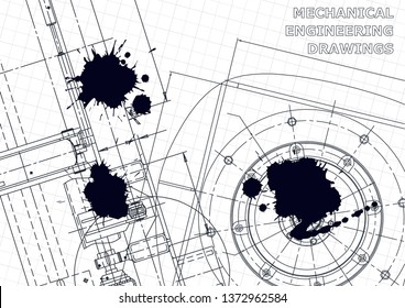 Cover. Vector. Mechanical instrument making. Black Ink. Blots