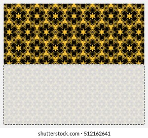 cover version of the invitation. golden floral pattern on a black background. space for text. vector illustration.