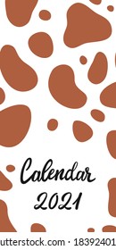 Cover of the wall calendar for 2021, the year of the ox in the Eastern or Chinese calendar. Vector stock flat ready-to-print