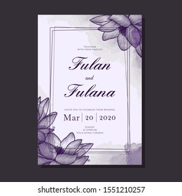 cover wedding invitation card with doodle hand drawn sketch lotus flower floral plant foliage monochrome watercolor background mockup decoration ornament rustic template vector illustration