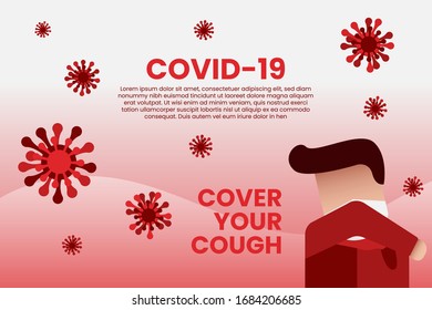 cover your cough illustration for Covid-19 (Coronavirus or 2019-ncov) in red flat style design background. premium vector EPS10