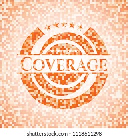 Coverage abstract emblem, orange mosaic background