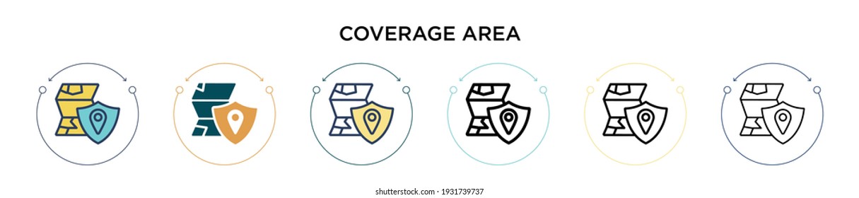 Coverage area icon in filled, thin line, outline and stroke style. Vector illustration of two colored and black coverage area vector icons designs can be used for mobile, ui, web