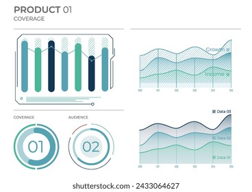 Coverage audience business analysis charts. Vector illustration.