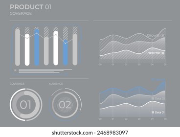 Gráficos de análisis de negocio de audiencia. Ilustración vectorial.