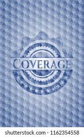 Coverage blue emblem or badge with geometric pattern background.