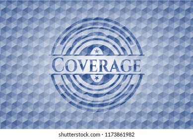 Coverage blue emblem or badge with geometric pattern background.