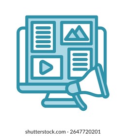 Coverage dual tone blue color mini illustration icon, use for journalist, broadcasting, news and media UI, UX kit, app and web development, digital or print.