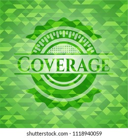 Coverage green emblem. Mosaic background