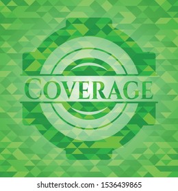 Coverage green emblem with mosaic background. Vector Illustration. Detailed.