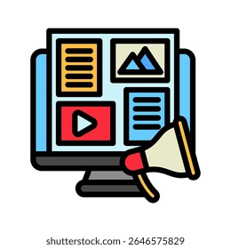 Coverage Mini-Illustration Umriss Farbsymbol, Verwendung für Journalisten, Rundfunk, Nachrichten und Medien UI, UX-Kit, App und Web-Entwicklung, digital oder Print.