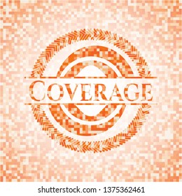 Coverage orange tile background illustration. Square geometric mosaic seamless pattern with emblem inside.