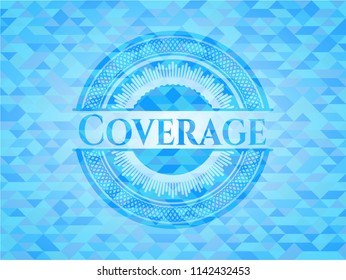 Coverage realistic light blue emblem. Mosaic background