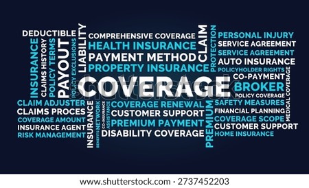 Coverage Word Cloud Coverage, Insurance Policy Coverage Typography Dark Background