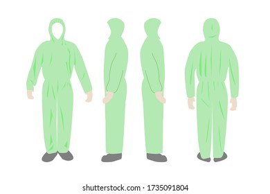 Coverall protective suit medical personnel in protective coveralls. Person wearing protective suits and coverall.