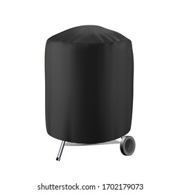 Cubierta Con Vector De Parrilla De Tapa Negra. Equipamiento Para La Comida Fría Con Proteger Del Clima Lluvioso, Equipo Metálico Bbq Para Cocinar Comida En Picnic. Plantilla Ilustración 3d realista