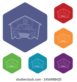 Covered car parking icons vector colorful hexahedron set collection isolated on white