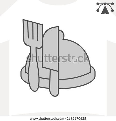 Covered dish and fork with knife isometric icon, dishware concept. Vector graphics. Food sign and editable stroke, outline style icon for mobile or web design