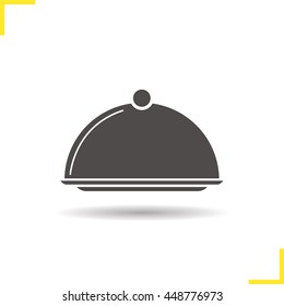 Covered dish icon. Drop shadow silhouette symbol. Restaurant food serving dish platter with lid. Negative space. Vector isolated illustration