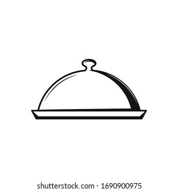 Covered dish line icon on white back. Concept.