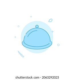 Covered dish under the lid vector icon. Kitchen utensil. Flat illustration. Filled line style. Blue monochrome design. Editable stroke. Adjust line weight.