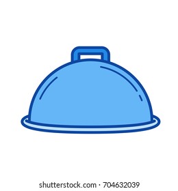 Icono de línea vectorial de plato cubierto aislado en fondo blanco. Icono de línea de plato cubierto para infografía, sitio web o aplicación. Icono azul diseñado en un sistema de cuadrícula.