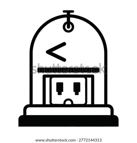 A covered electrical outlet with a less than sign on top. Safety and protection concept.