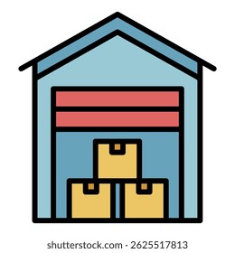 Covered export warehouse icon. Outline covered export warehouse vector icon color flat isolated