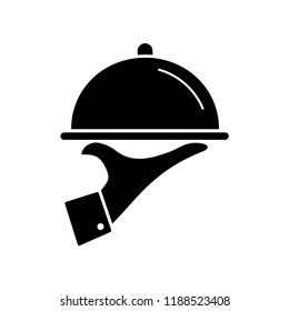 covered food tray on a hand of hotel room service icon vector template