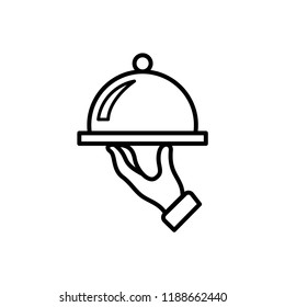 Covered Food Tray On A Hand Of Hotel Room Service Vector Icon