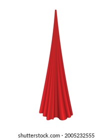 Covered object. Red silk fabric curtain cover. Revealer cloth realistic curtain for exhibition with a hidden object. Isolated object inside draped cloth on white background