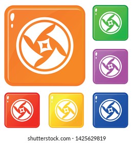 Covered objective icons set collection vector 6 color isolated on white background