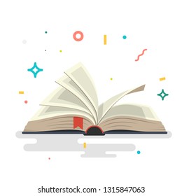 Covered opened book with pages. Vector illustration.