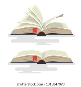 Covered opened book with pages. Vector illustration.