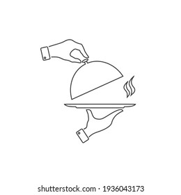 Icono de línea plana de placa cubierta. Ilustración del vector