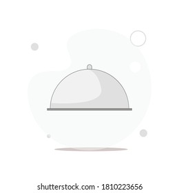 Cubierta con una bandeja de la ilustración plana del vector de alimentos sobre blanco