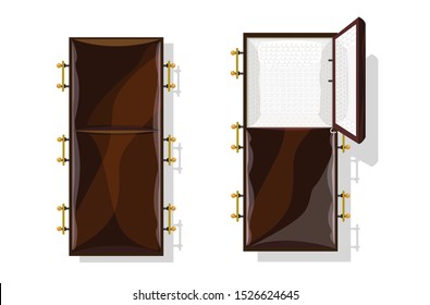 Covered and Uncovered dark colored coffin. Editable Clip Art.