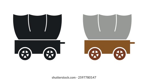 Covered wagon colored icon set. Stock Vector