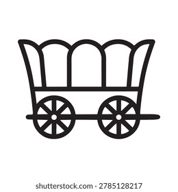 covered wagon icon black and white line art illustration