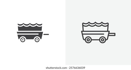 Covered wagon icon set in black flat solid and outlined style.