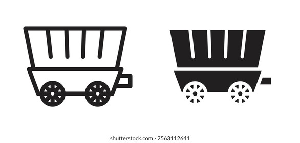 Covered wagon icons in black line and filled versions