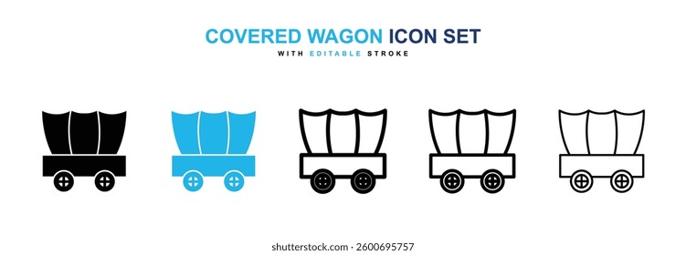 Covered wagon icons graphics set in black and blue colors