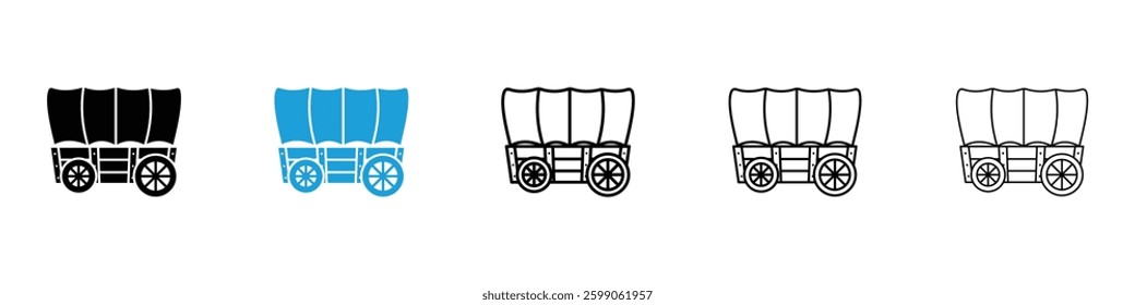 Covered wagon icons vector illustrations in black and blue colors for web and ui designs