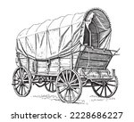Covered wagon retro stagecoach hand drawn sketch Vector illustration.