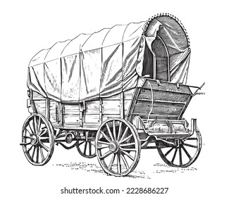 Covered wagon retro stagecoach hand drawn sketch Vector illustration. svg