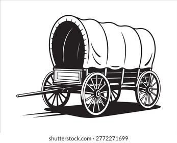 Covered wagon silhouette illustration vector vintage pioneer transport western cart design